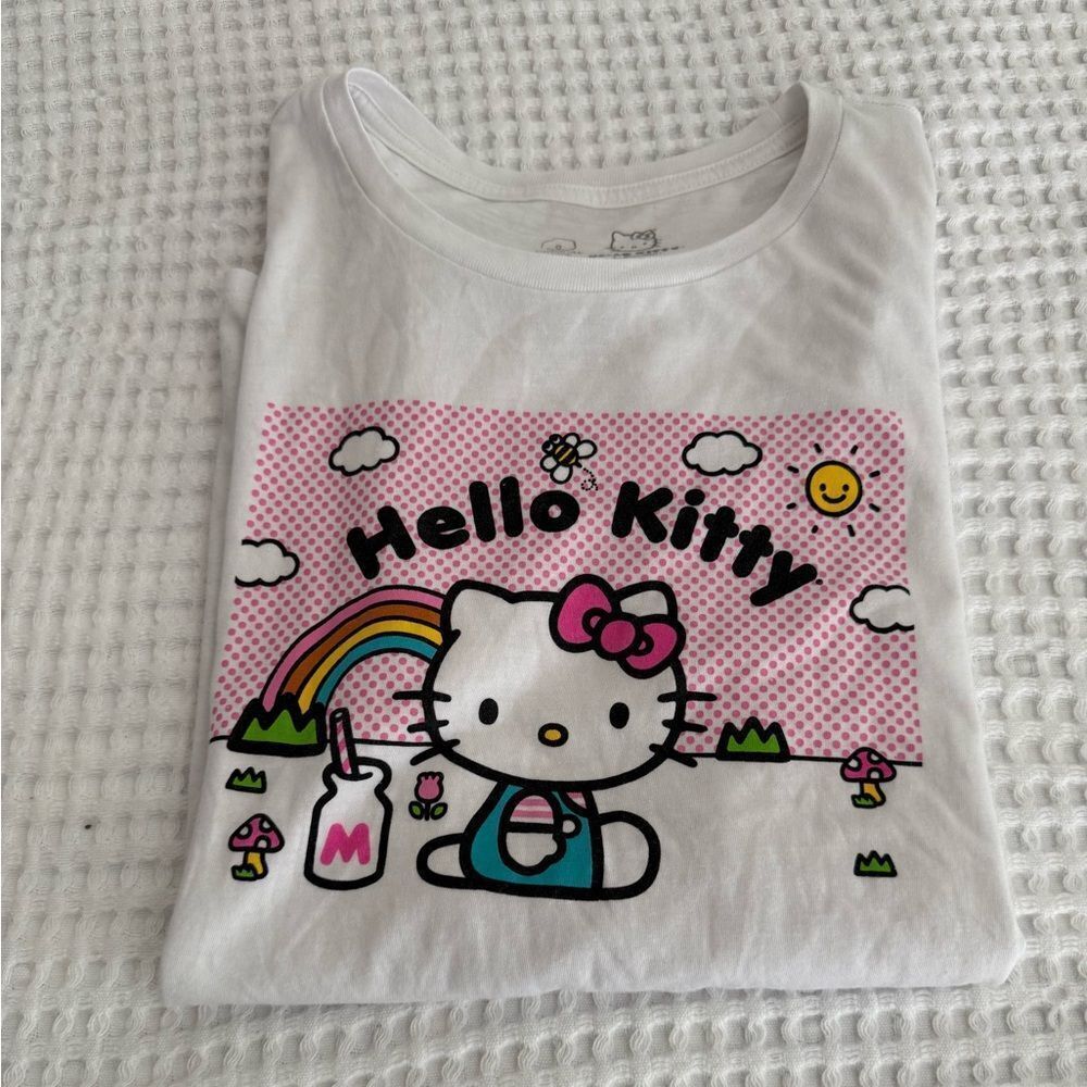 Hello Kitty White Tee with Pink and Blue Design